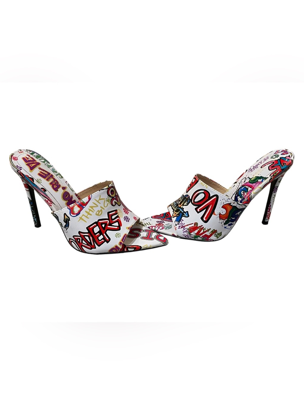 Cape Robbin Graffiti Print Pointed Toe Mule Heels Size 7 NIB Street Art Stiletto - Picture 4 of 11